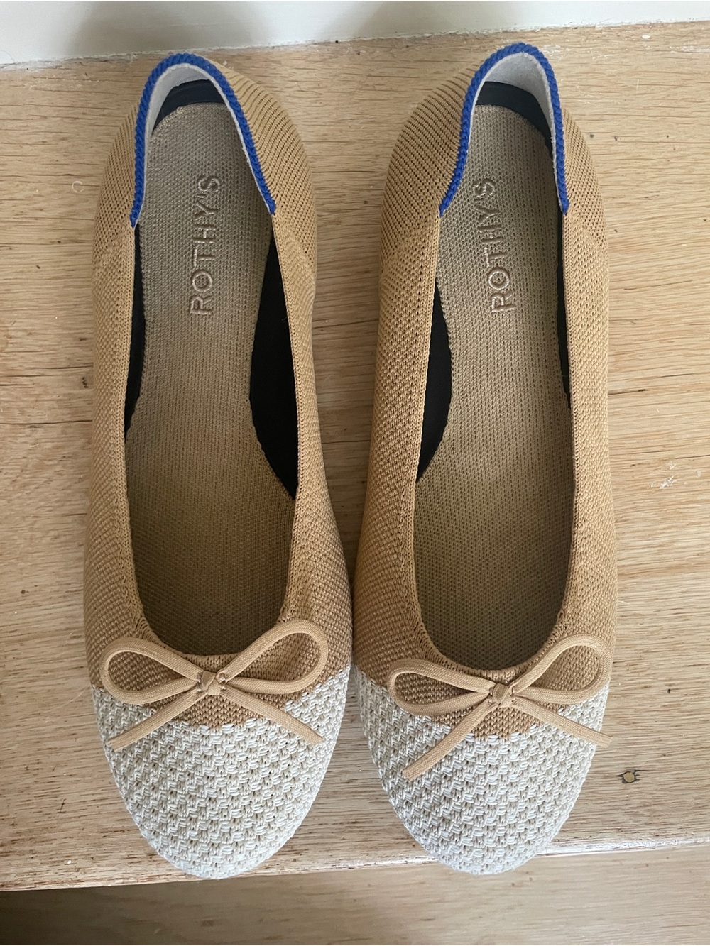 Rothy's Two-Tone Tan and Cream Knit Ballet Flats Size 8.5